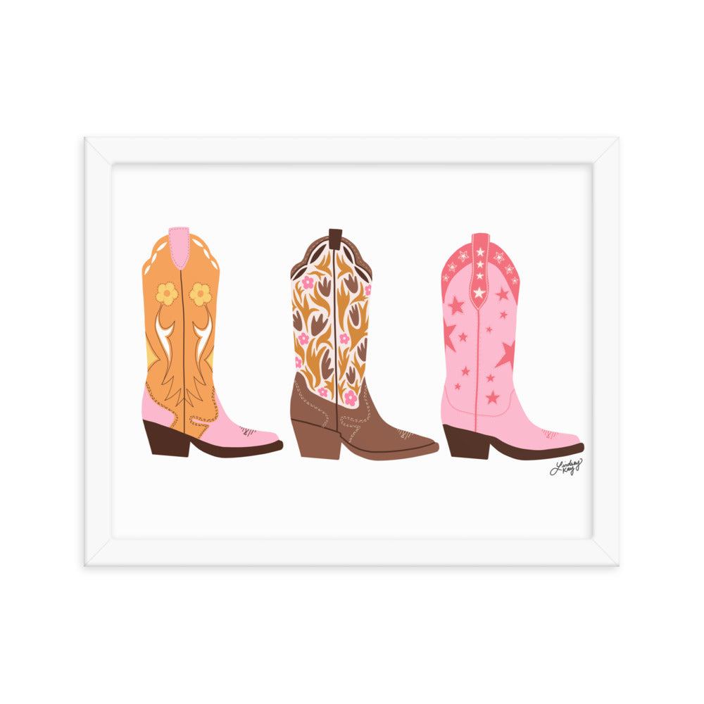 Cowboy Boots Illustration - Framed Matte Print
